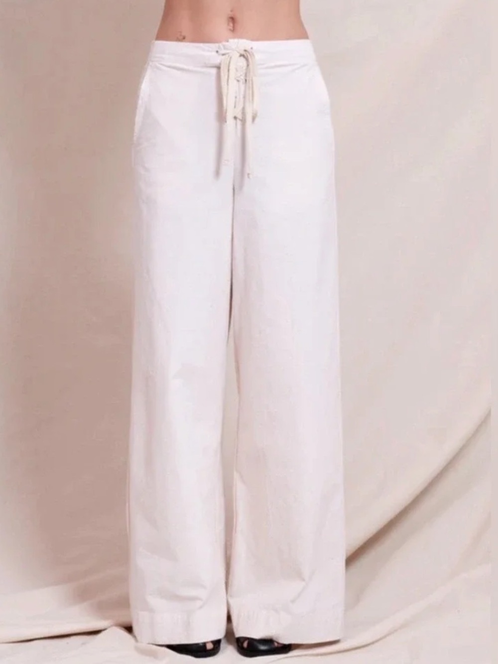 Sundry Sailor Textured Wide Leg Lace Up Front Tie Pants Cream Large Nautical NWT